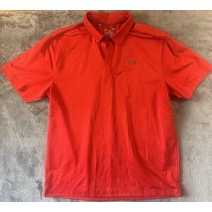 Under Armour Mens Polo Shirt Red Short Sleeve Heat Gear Size L. Good Condition